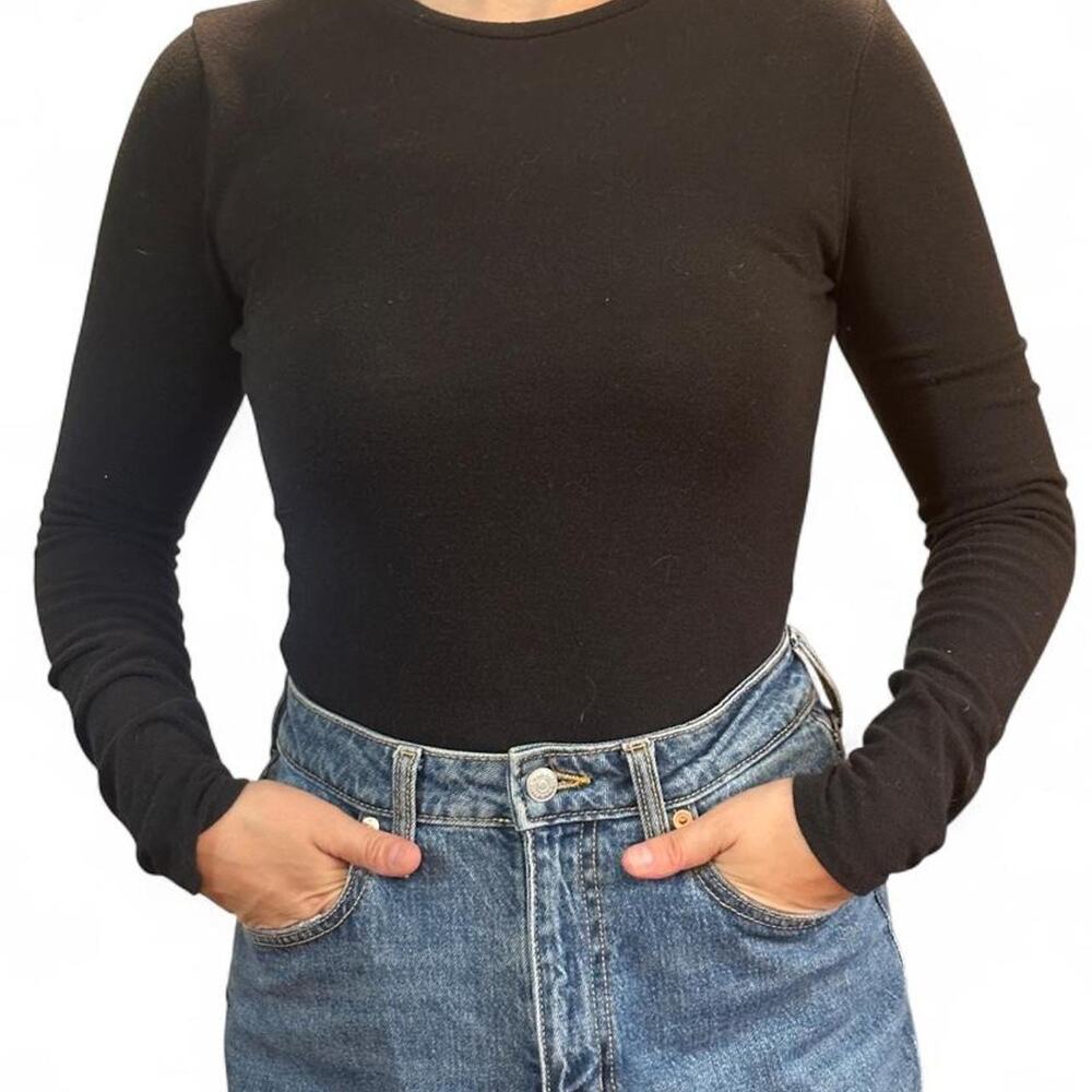 Madewell Black Long Sleeve Bodysuit Stretch Thong Minimalist Basic Y2K